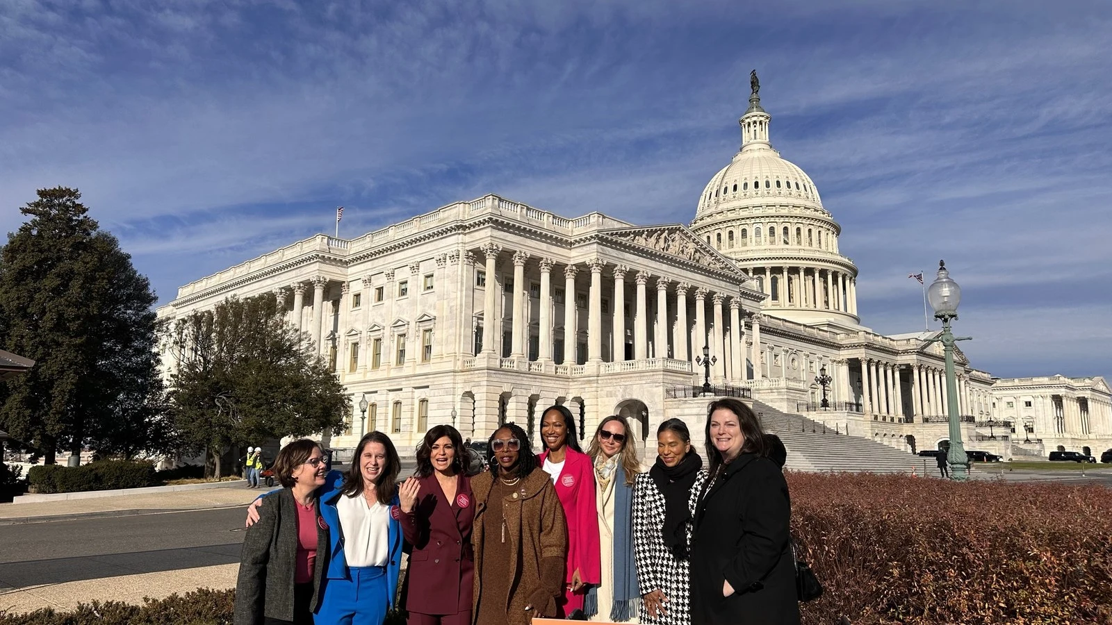 A line of women posing together in front of the U.S. Capitol building